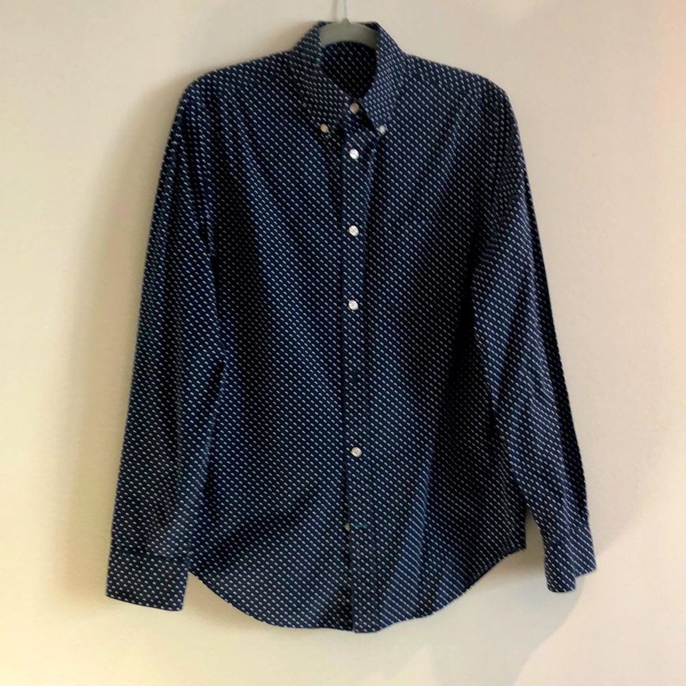 Mens blue and white polka dots dress shirt